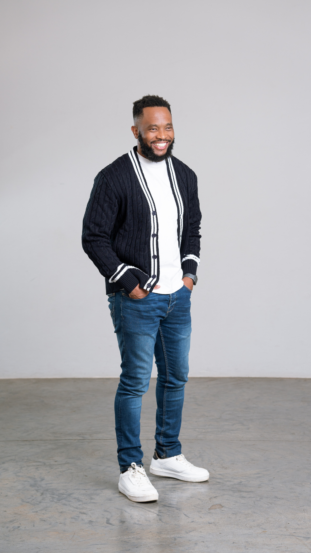 Navy Blue & White Tennis Cardigan