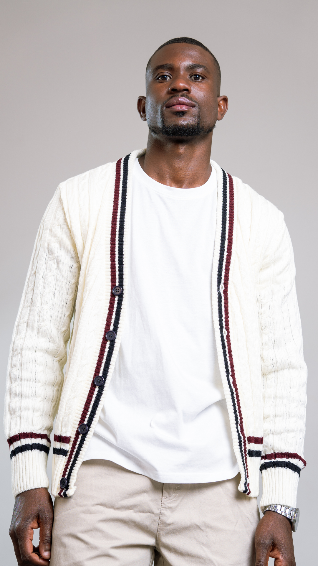 Cream, Maroon & Blue Tennis Cardigan