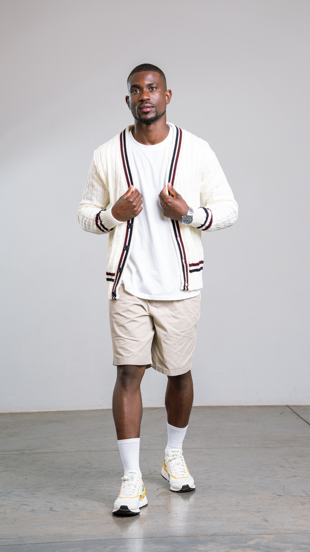 Cream, Maroon & Blue Tennis Cardigan