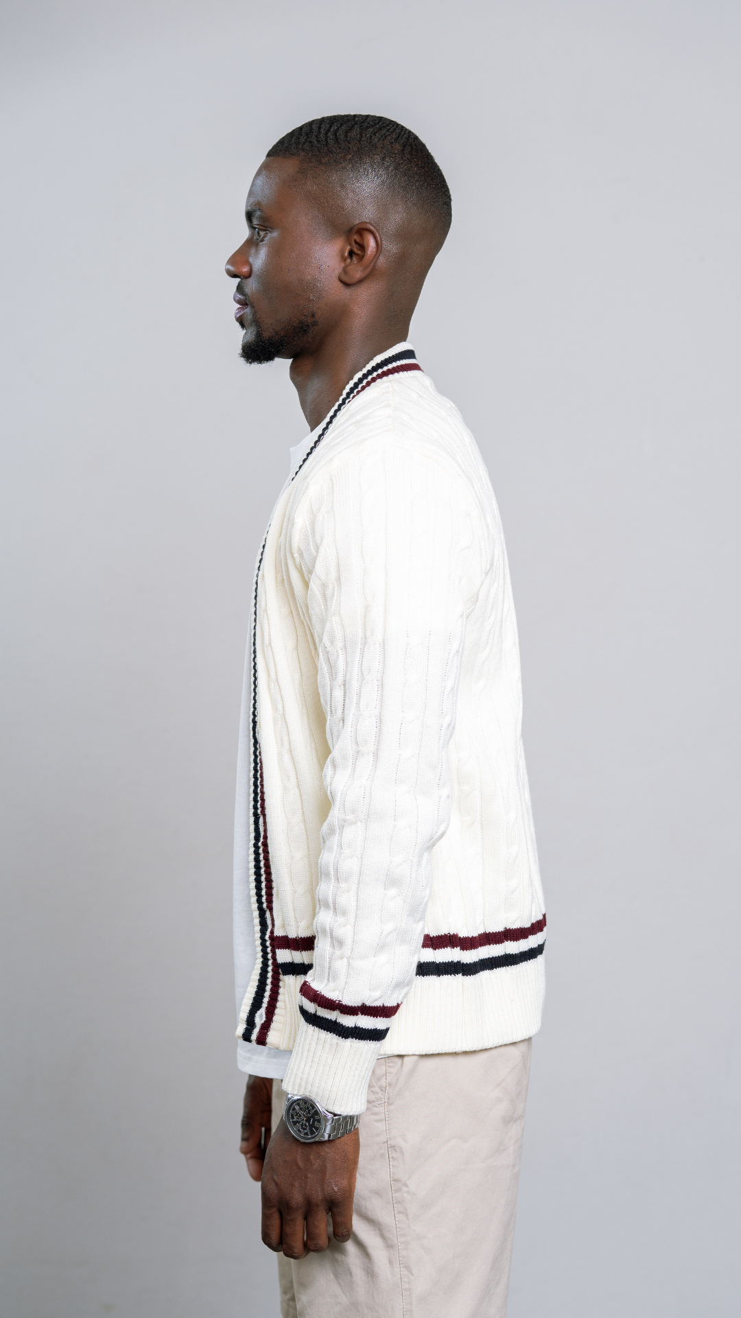 Cream, Maroon & Blue Tennis Cardigan