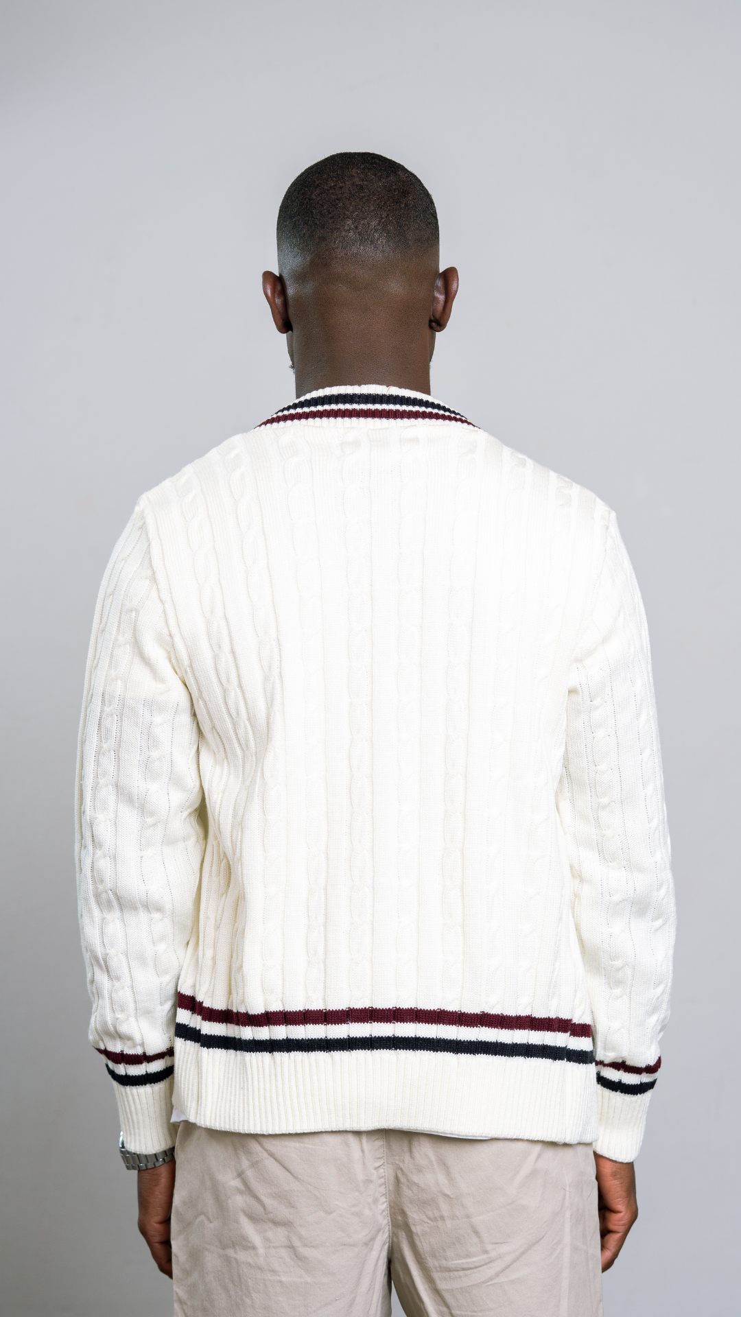 Cream, Maroon & Blue Tennis Cardigan