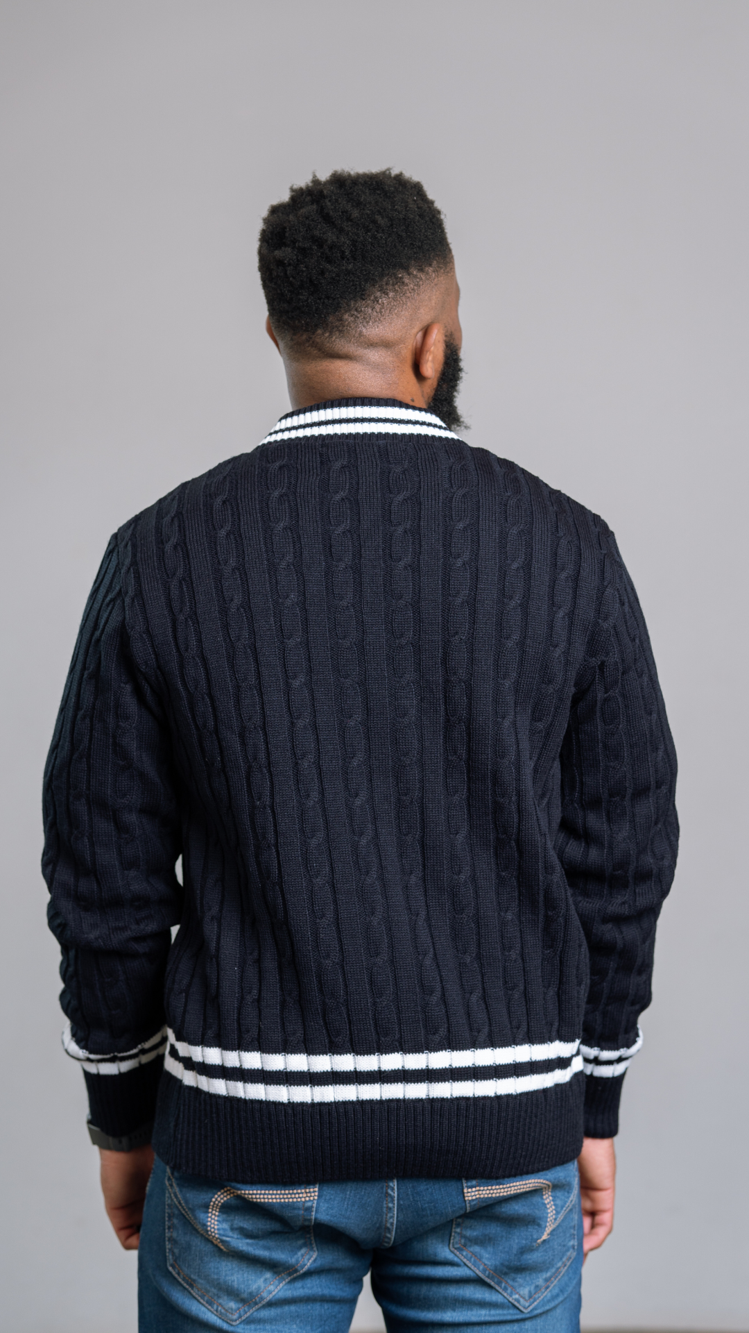 Navy Blue & White Tennis Cardigan