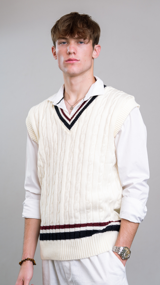 Cream, Maroon & Blue Cricket Vest