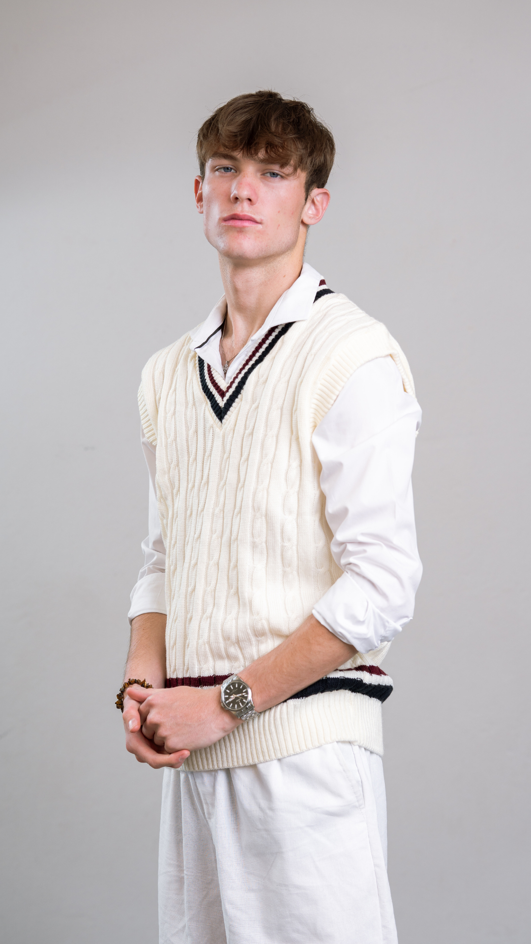 Cream, Maroon & Blue Cricket Vest