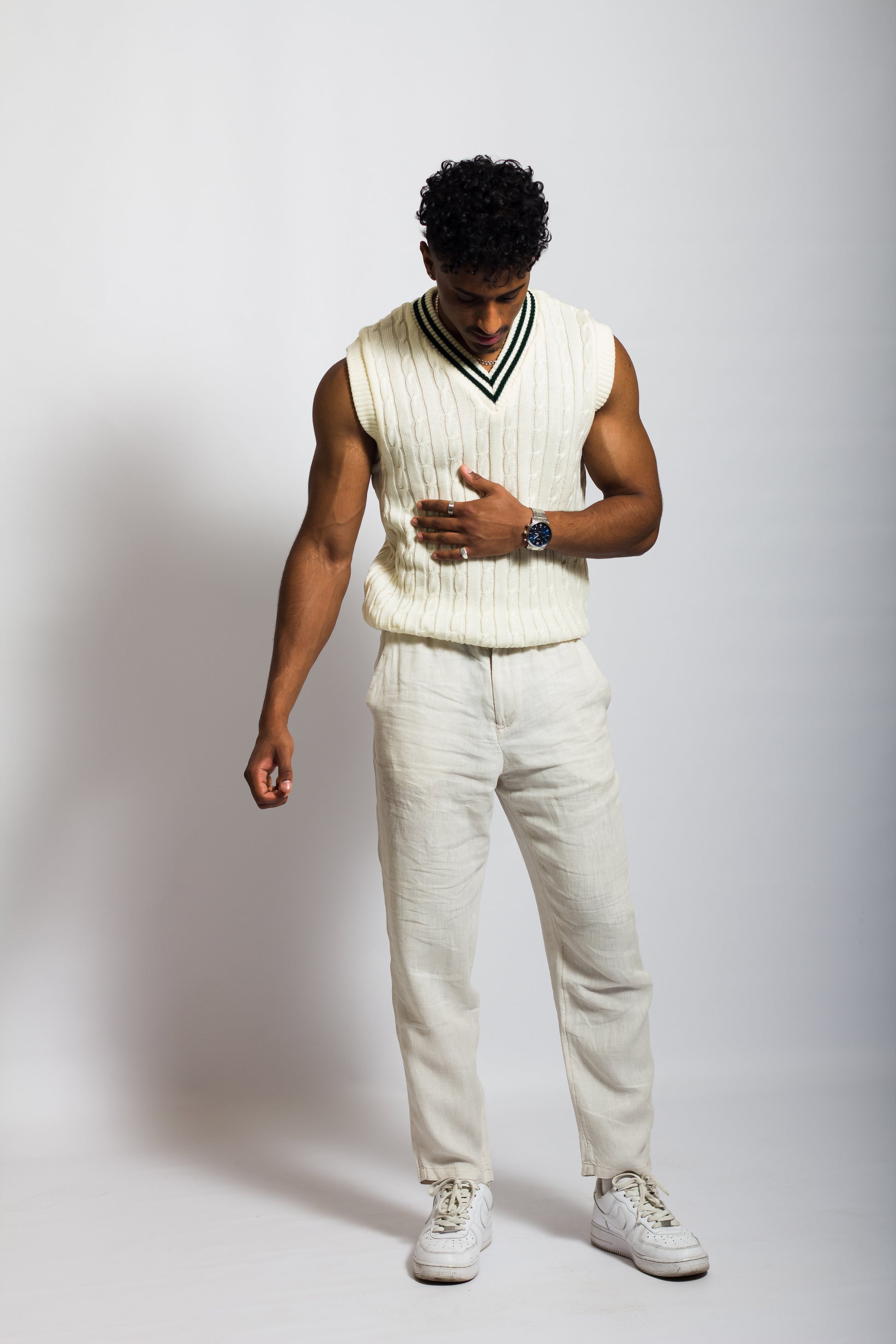 Cream & Green Cricket Vest