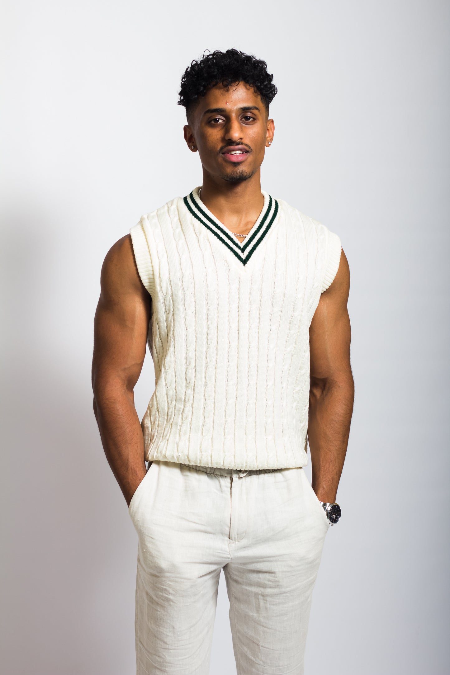 Cream & Green Cricket Vest