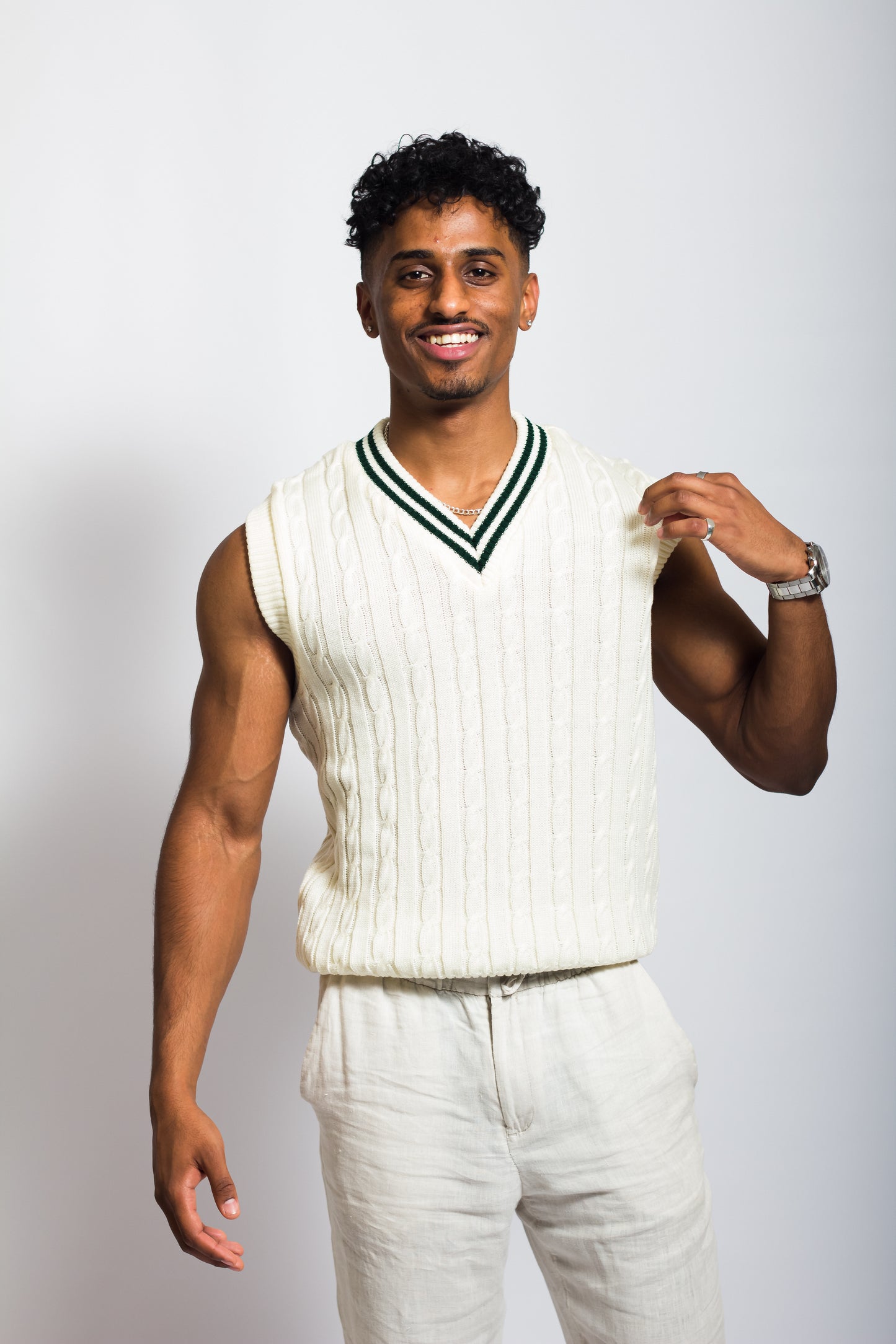 Cream & Green Cricket Vest