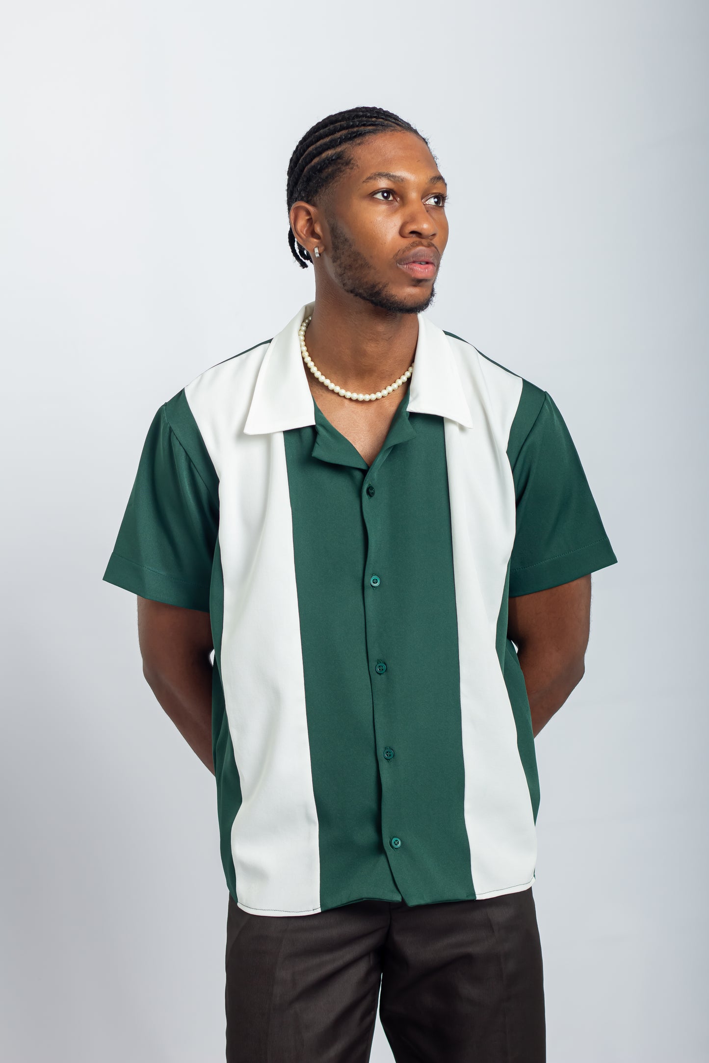 Forest Green & White Bowling Shirt